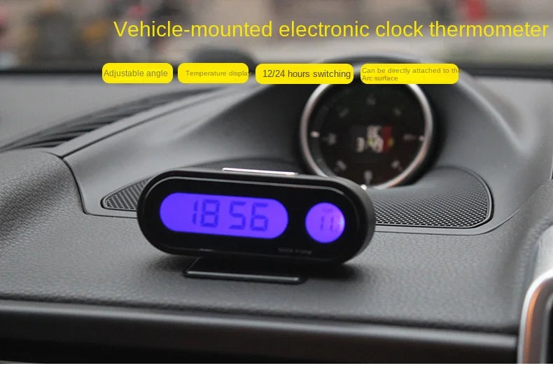 Car Clock Time Watch Mini Electronic Auto Clocks Luminous Interior Thermometer LCD Backlight Digital Display Car Accessories