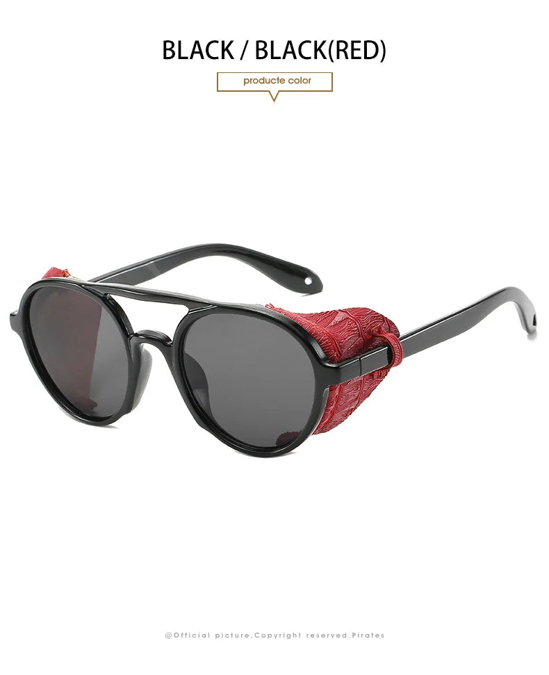 2022 Steampunk Googles Men Retro Punk Round Sunglasses Brand Design Double-bridge Windshield Hiking Driving Shades Eyewear UV400