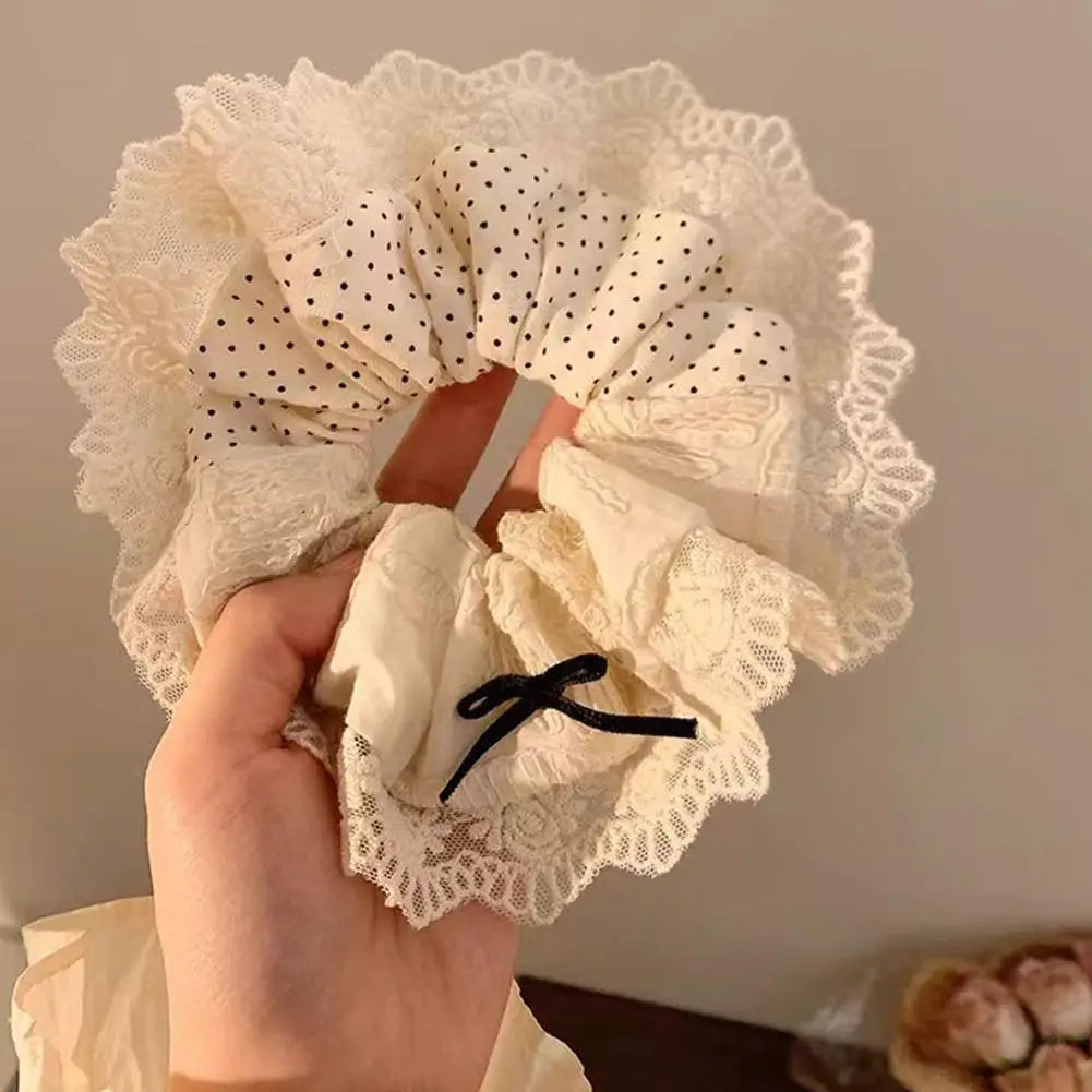 Large Women Lace Scrunchies Elastic Hair Band Ponytail Holder Tie Hair Hoop Scrunchy Rubber Band Women Hair Accessories Headwear
