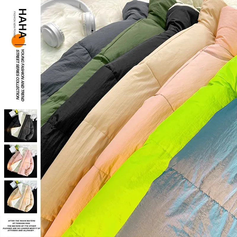 Down jacket men's handsome bread jacket Hong Kong style loose collar and velvet ins assorted bread jacket