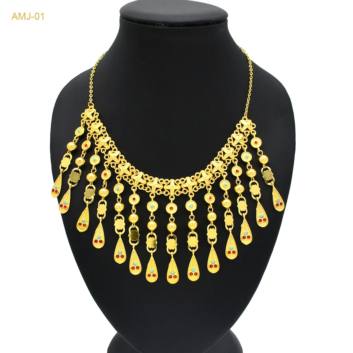 ANIID Dubai 24K Gold Plated Tassel Necklace For Women Bride Crystal Jewellery Italian Wedding African Party Gifts Wholesale