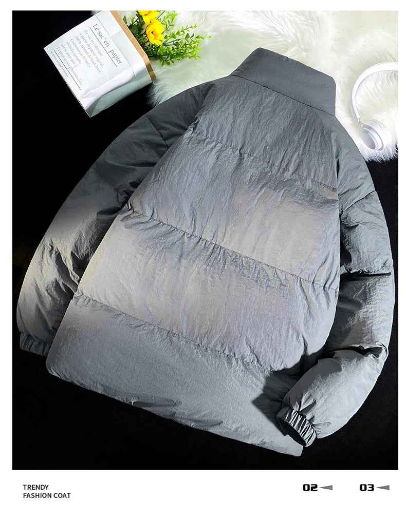 Down jacket men's handsome bread jacket Hong Kong style loose collar and velvet ins assorted bread jacket