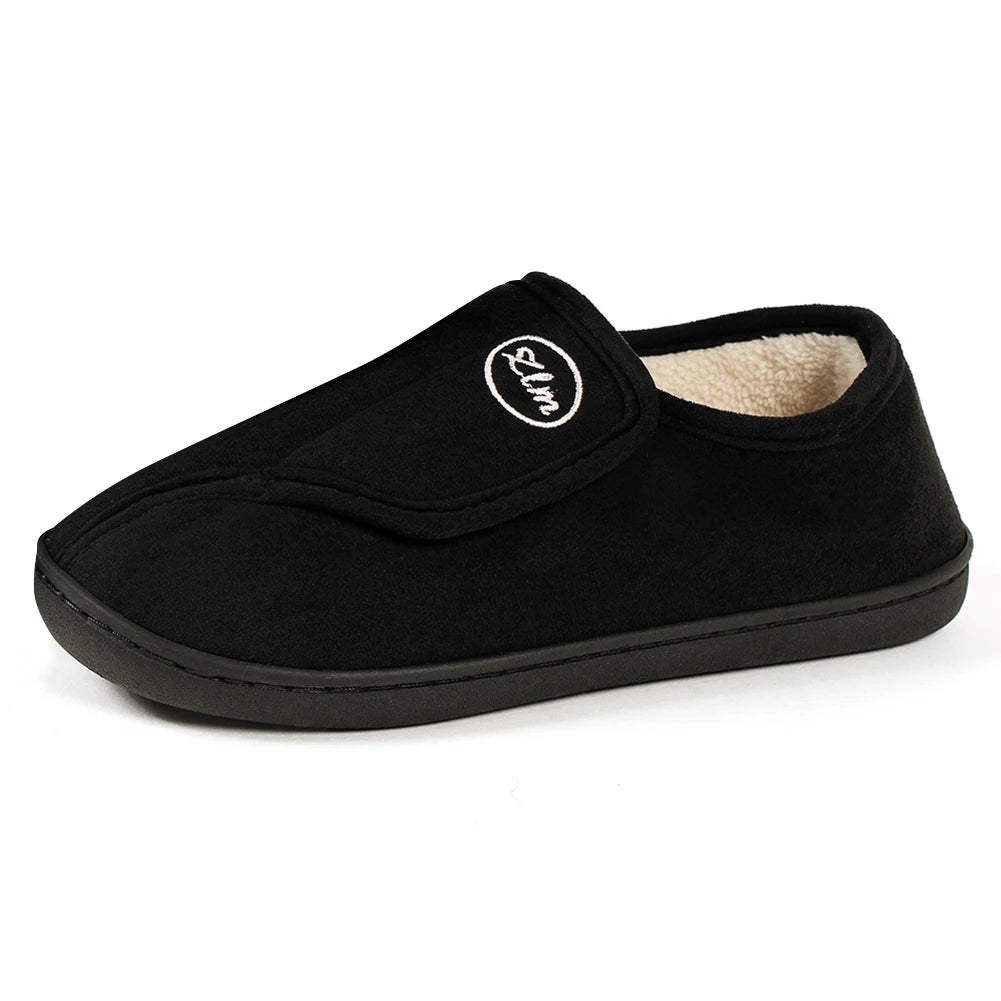 House Shoes for Men Suede Leather Slippers Non-Slip Slip-on Shoes Comfy Warm Plush Indoor/Outdoor for Diabetic Swollen Feet