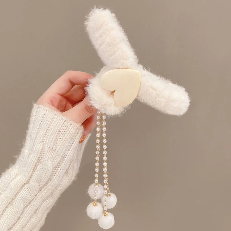 Hair Claw Headwear Women Fashion Faux Fur Hair Clip Acrylic Large Hair Claw Korea For Girl Winter Crab Barrette Hair Accessories