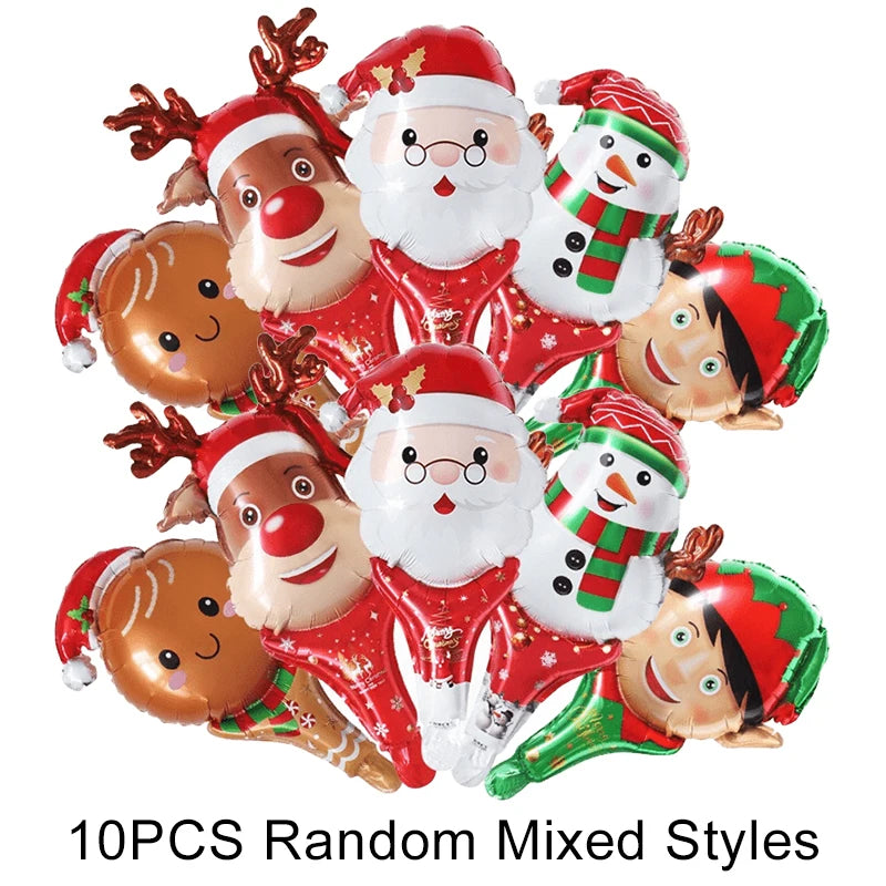 10PCS Christmas Handheld Balloons Santa Snowman Elk Gingerbread Man DIY New Year Merry Christmas Atmosphere Party Decoration ZYF