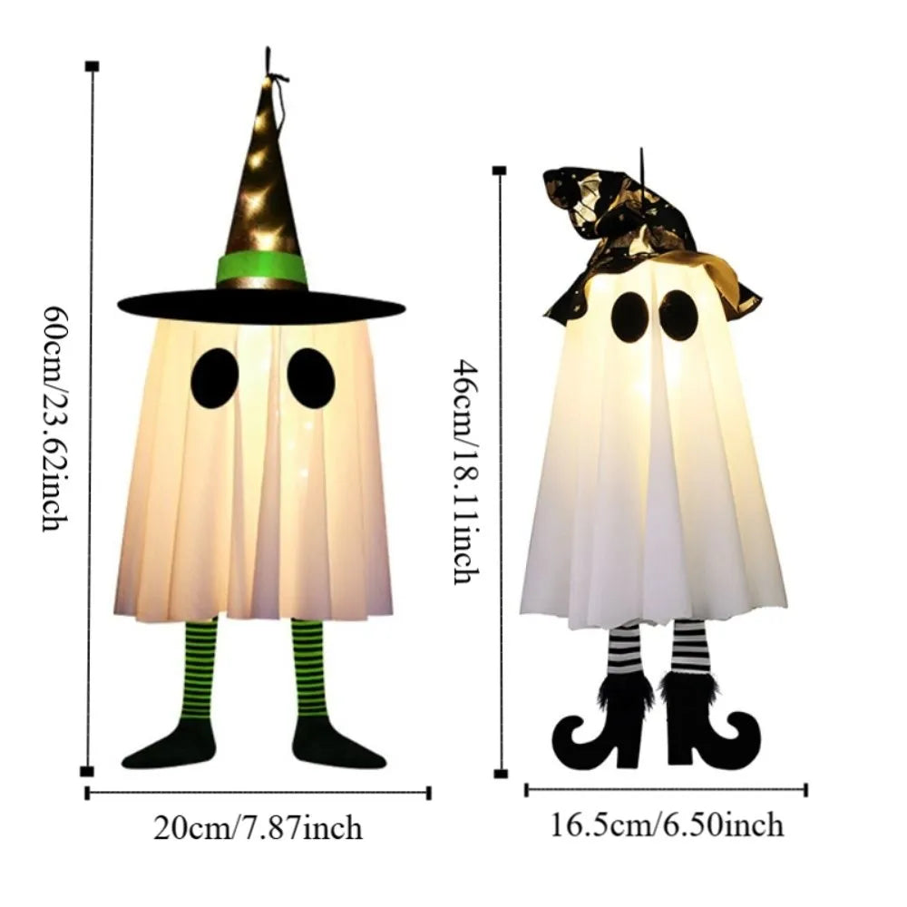 Scary Luminous Halloween Hanging Ghost Floating Flashing Halloween Hanging Ornament with Witch Hat LED Specter Outdoor