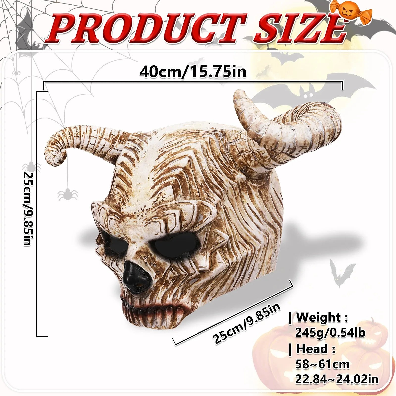 Halloween Devil Skull Half Face Bull Horn Mask Carnival Party Makeup Ball Horror Dress Up Cosplay Latex Mask Mascaras Halloween