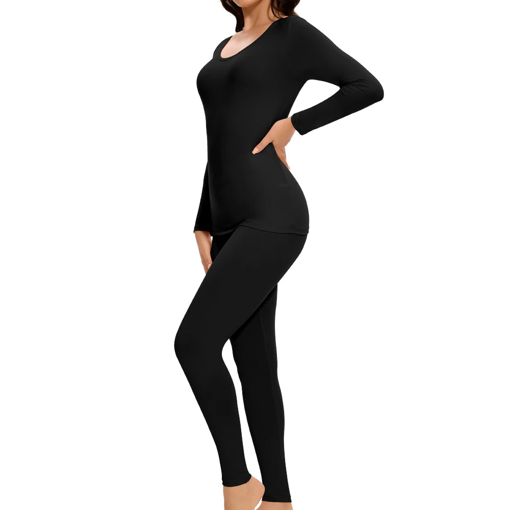 Women's Casual Warm Suit Long Sleeve Round Neck Bottoming Top Leggings Two-piece Set Solid Color Autumn Winter  Outfits Female