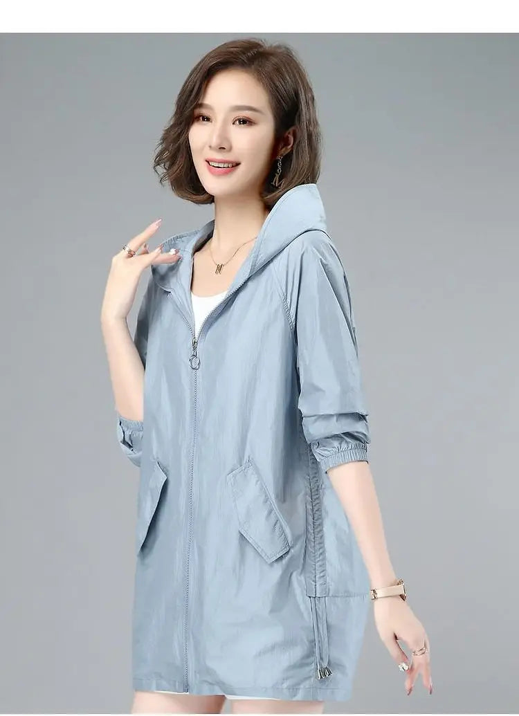 Women Thin Jacket New Sun UV-proof Hooded Coat Outdoor Long Sleeve Female 2023 Summer Windbreaker Casual Outerwear Top