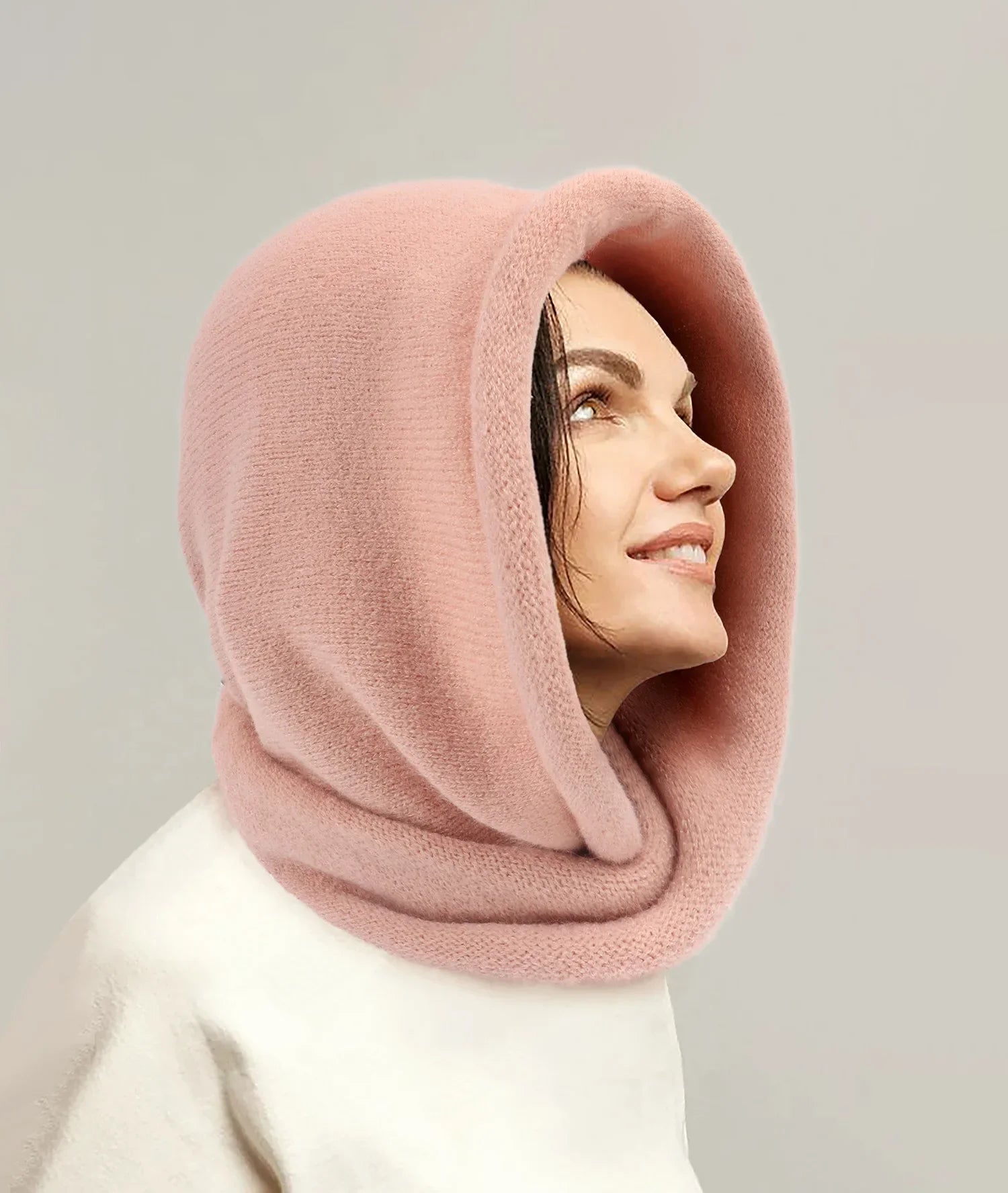 New Winter Balaclava Hat Scarf Combo Women's Fashion Knitted Cap Wrap-around Cashmere Skullies & Beanies