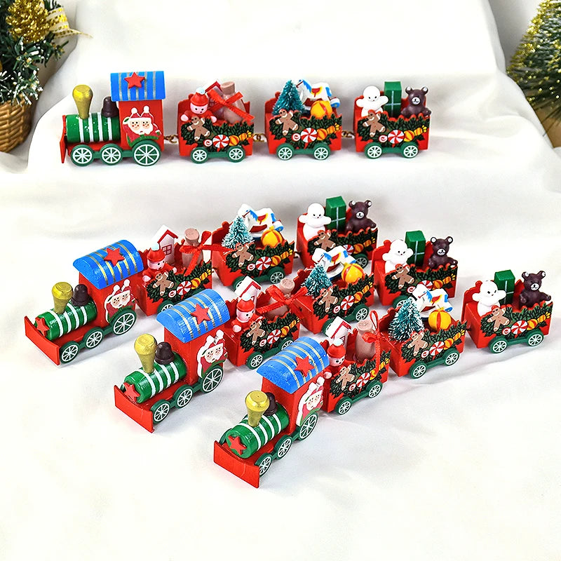 Christmas Wooden Train Merry Christmas party Decorations Home Desktop Ornament Xmas Navidad Noel Kids Gift New Year 2025 Gifts