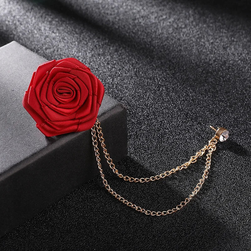 New Men And Women Emcee Pectoral Accessories Suit Accessories Encrypted Rose Brooch Tassel Chain H1305