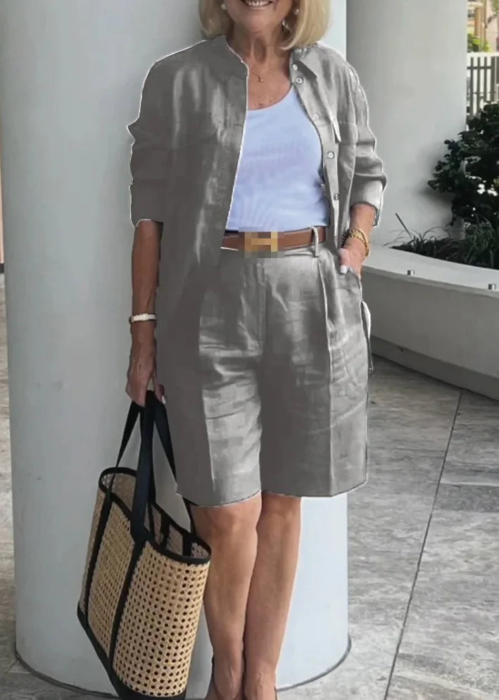 Casual Women Suit Long Sleeve Shirt + High Waist Crotch Pants Sets Two Piece Set Solid Women's Outfit Spring Autumn 2-piece Set