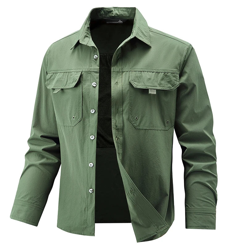 Men's Long Sleeved Shirt Comfortable Breathable Elastic Fashionable Versatile Workwear Shirt Outdoor Hiking and Commuting Shirt