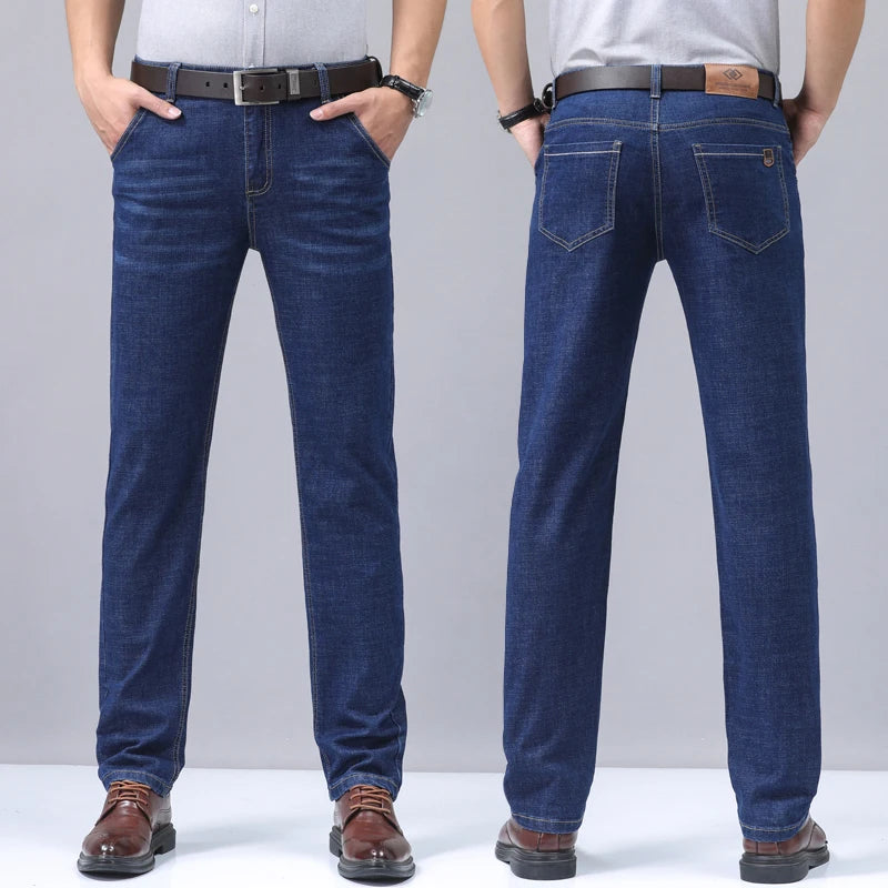 2024 Denim Jeans Casual Fashion Business Pants Classic New Arrivals Elastic Regular Fit Straight Trousers