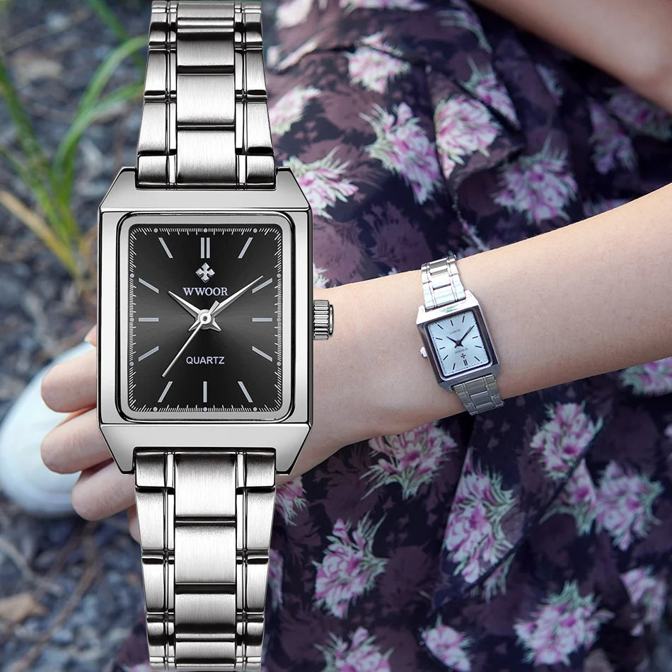 Fashion Top Brand Wwoor Womens Watches Black Small Square Wristwatch Woman Dress Bracelet Watch For Women Gift Xfcs Montre Femme