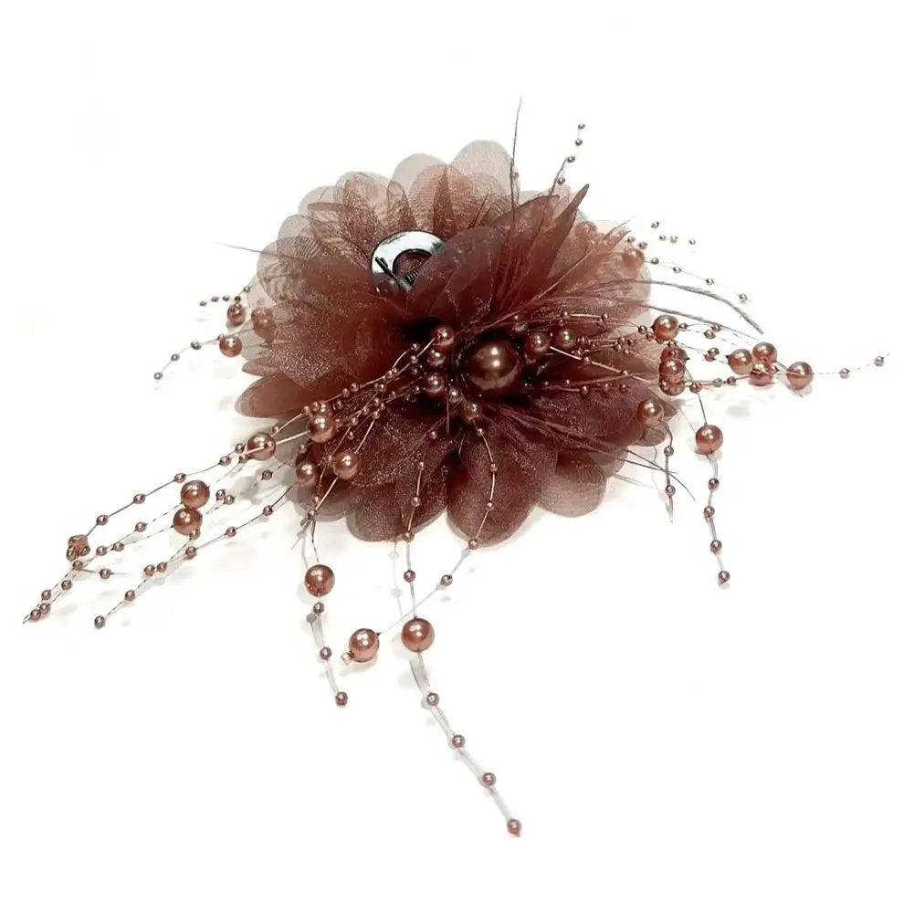 Women Fashion Hair Accessories Girls Flower Hair Claw Pleated Organza Pearls Black Feather Grip Shark Hair Clip Female Headwear