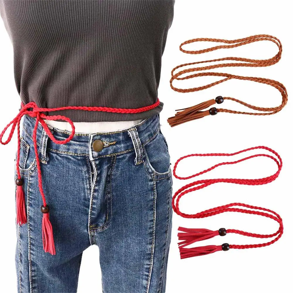 Dress Waistbands Accessories Bohemian DIY Wooden Bead Women Waist Chain Braided Tassel Belt Ethnic Style Belts Waist Rope