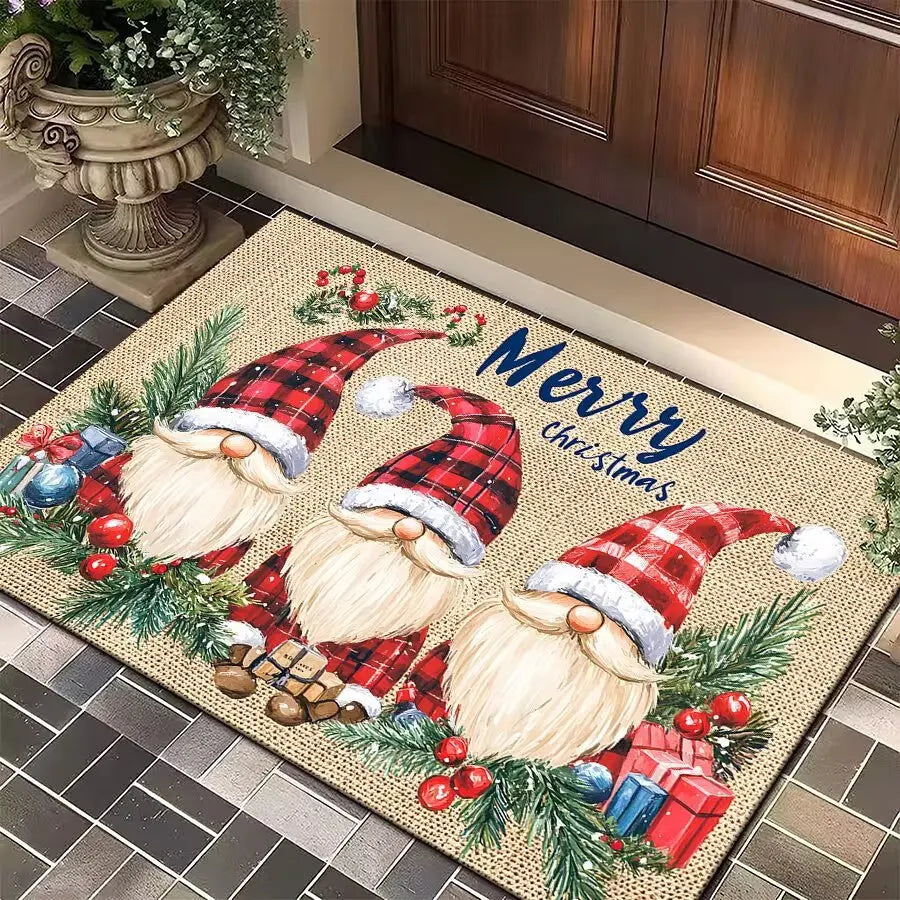 Christmas Carpet Cartoon Gingerbread Man Crystal Velvet Kitchen Floor Mat Non-slip Door Mat Entry Door Mat new year Home Decor
