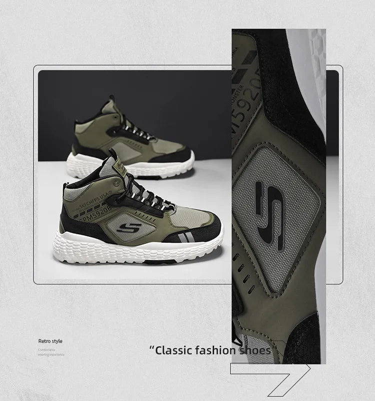 Men's Shoes 2025 New Outdoor Leisure Sports Mesh Shoes Driving To Work Thick Soled Wear-resistant Black Mid Top Trendy Sneakers