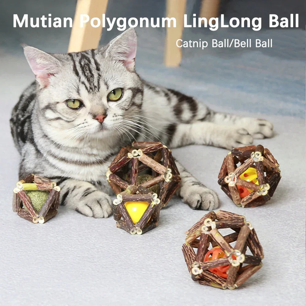 Catnip Ball Toy Kitten Chewing Toys Clean Cats Teeth Healthy Catnip Balls Matatabi Wood Stick Cat Interactive Toys Pets Supplies