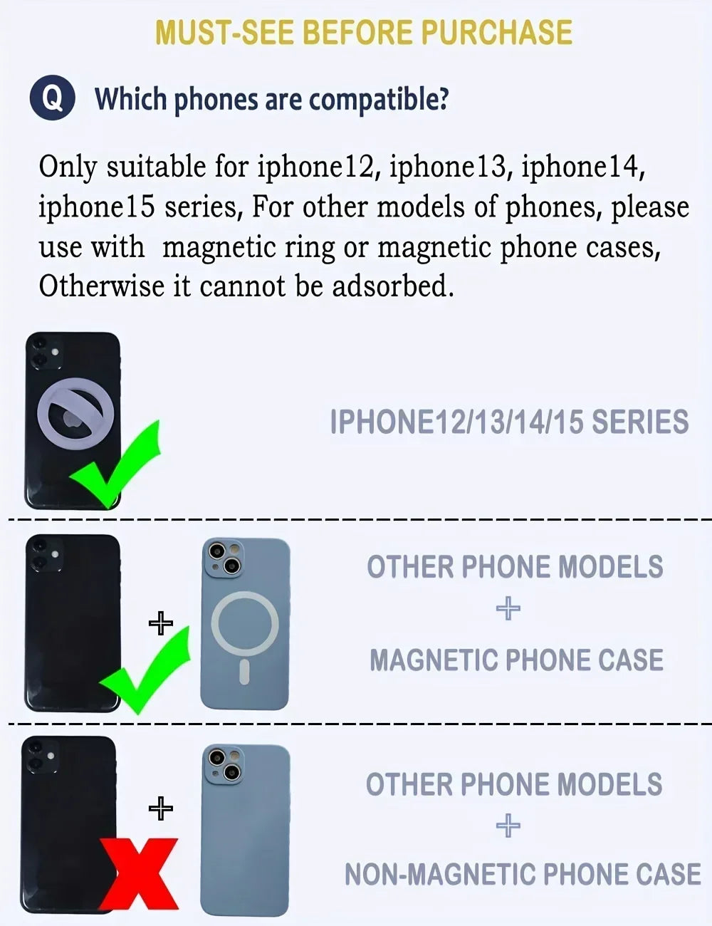 Magnetic Phone Ring Holder Grip Attachment Removable Magnetic Phone Ring Waterproof Liquid Silicone for iPhone & Android Cases