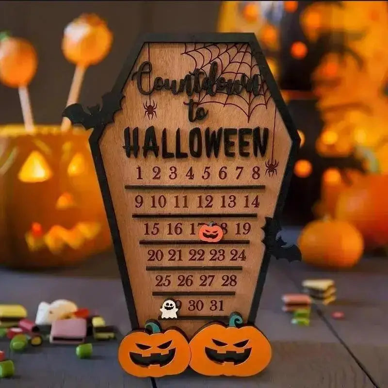 Halloween Home Calendar with Terrifying Ghost Designs Wooden Countdown To Christmas Decor for Indoor Home Party Horror Decor