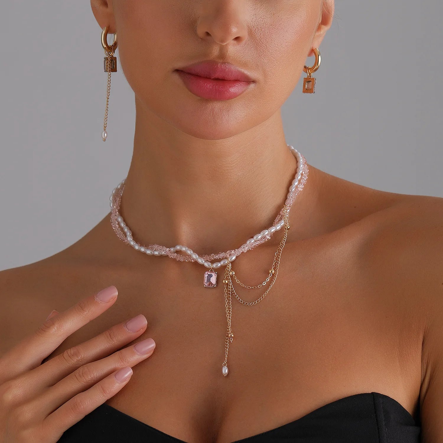 Jewelry Crystal Beads, Jewels, Blocks, Tassel Necklace, Elegant Women's Ins Style Wrapped Necklace Set