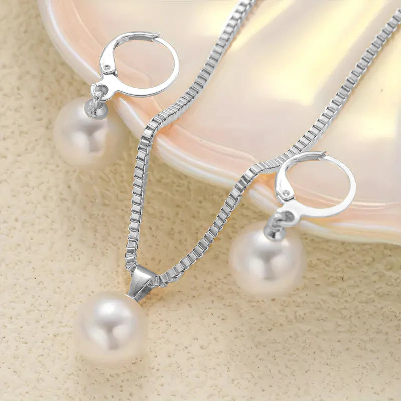 Fashion Round Pearl Jewelry Set Of Earring Pendant Necklace For Women Exquisite Wedding Jewelry Set Gift