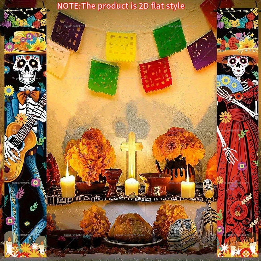 Halloween And Day Of The Dead Porch Banner Hanging Skull Home Room Festival Door Curtain Decoration Party Supplies