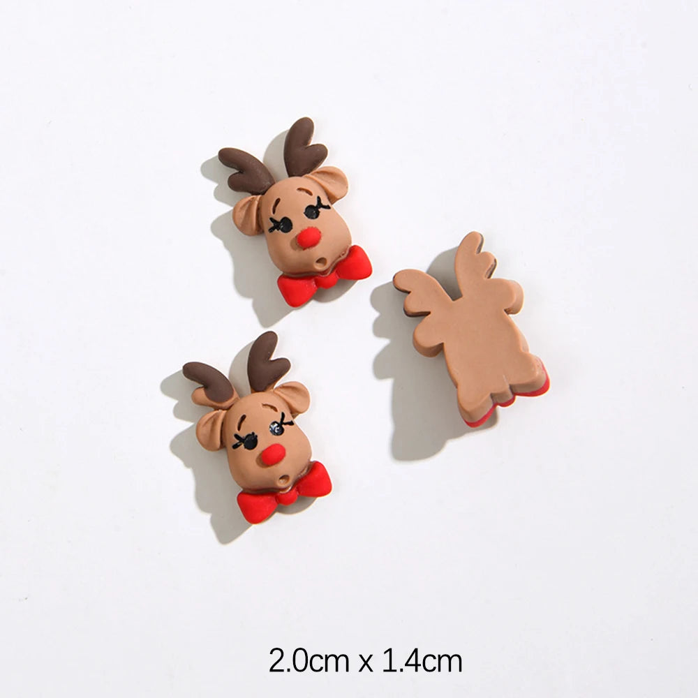 Mini Christmas Resin Figurine Crafts Santa Trees Elk Snowman Bells Flatback Cabochon Scrapbook Ornament Diy Hairwear Accessories