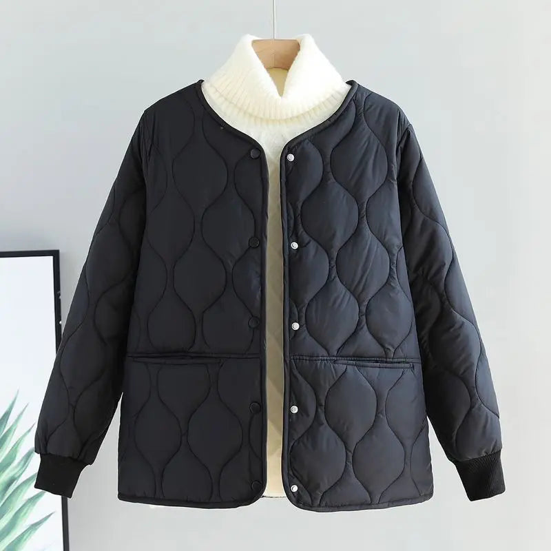 Autumn Winter Quilted Jacket Warm Women Parkas Lightweight Cotton-padded Jacket Long Sleeve Single-breasted Chic Coat Windproof