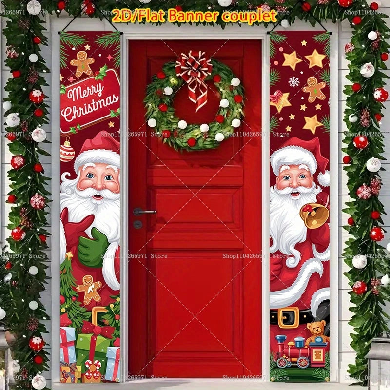 Christmas Door Decoration 2025 Merry Christmas Banner Decor for Home Hanging Xmas Ornament Navidad Happy New Year Gift 2026