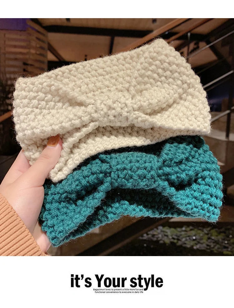 Winter Warm Knit Headbands For Women Knotted Crochet Elastic Hair Band Bandanas Handmade Turban Headwear Hair Accessories