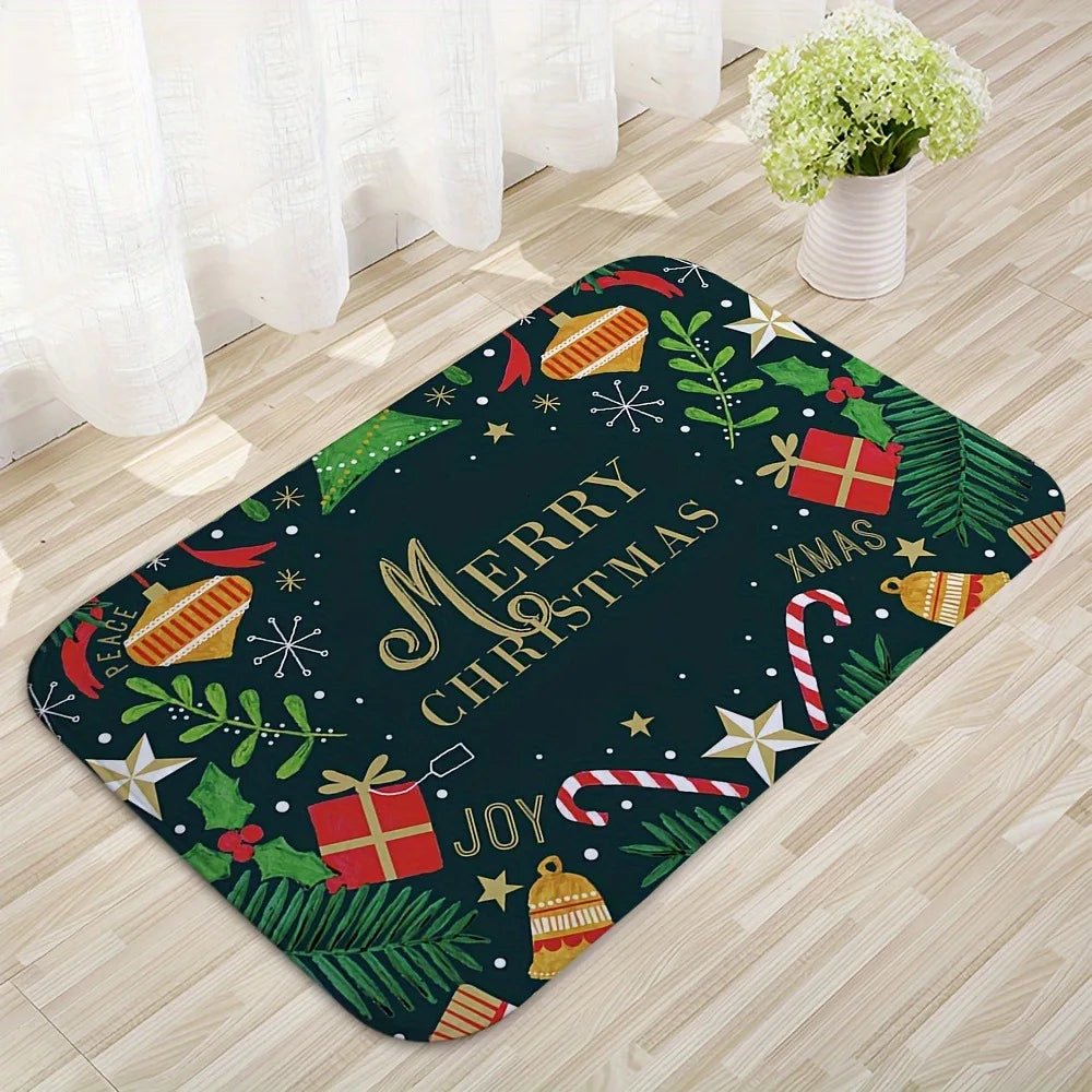 Christmas Carpet Cartoon Gingerbread Man Crystal Velvet Kitchen Floor Mat Non-slip Door Mat Entry Door Mat new year Home Decor