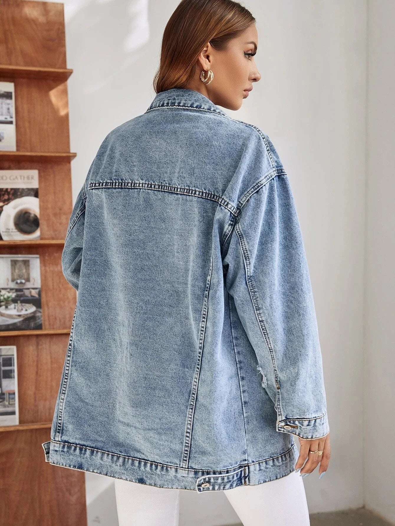 New Denim Jacket for Women Ripped and Distressed Large Size Loose Mid-length Denim Jacket Winter Clothes Women