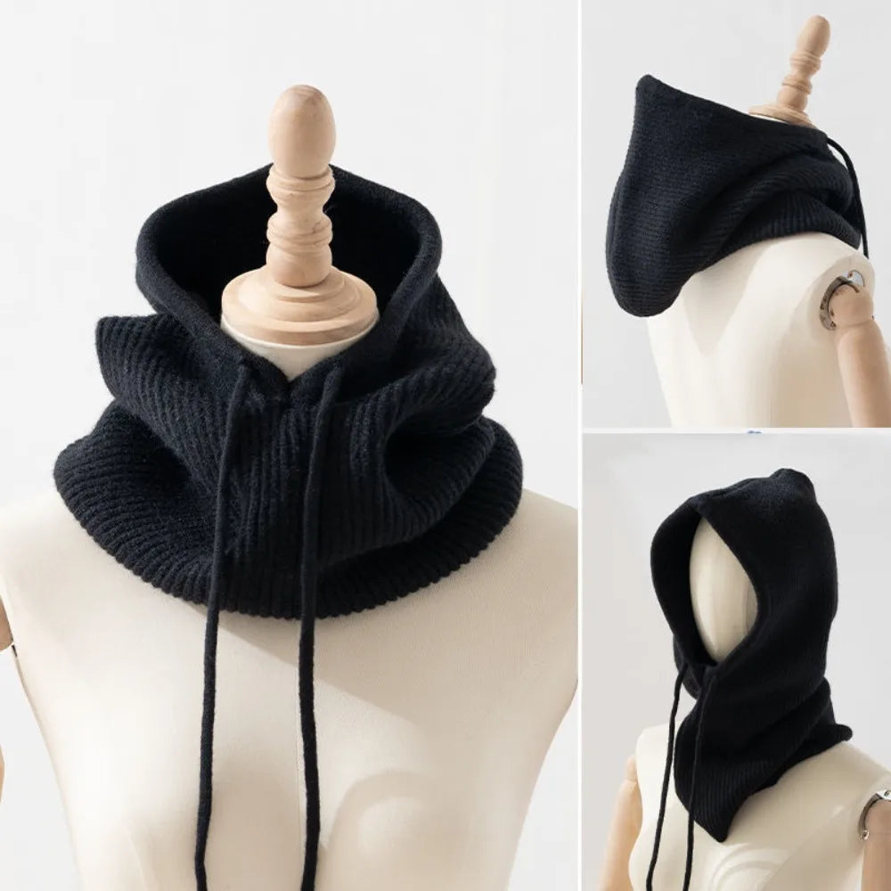 Winter Balaclava Hats For Men&Women Corduroy Hooded Caps Outdoor Warmer Drawstring Hats One-Piece Neck Collar Beanies Cap