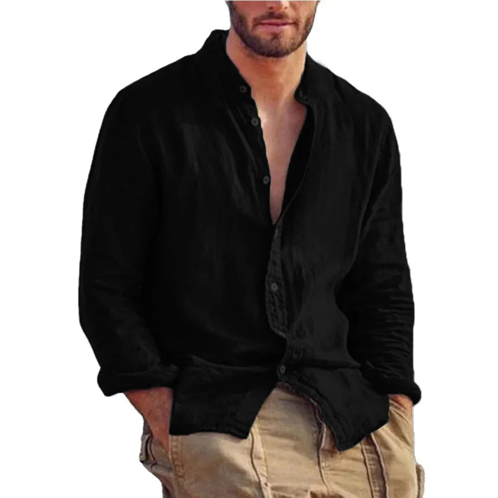 Men's Casual Cozy Shirts Fashion Solid Color Long Sleeve Shirt Versatile Daily Outdoor Wear  Thin Basic Comfortable Male Tops