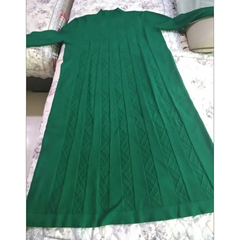 Autumn Winter New Cashmere Knitted Dress Women Half High Collar Sweater Dress Female Loose Pullover Mujer Vestidos