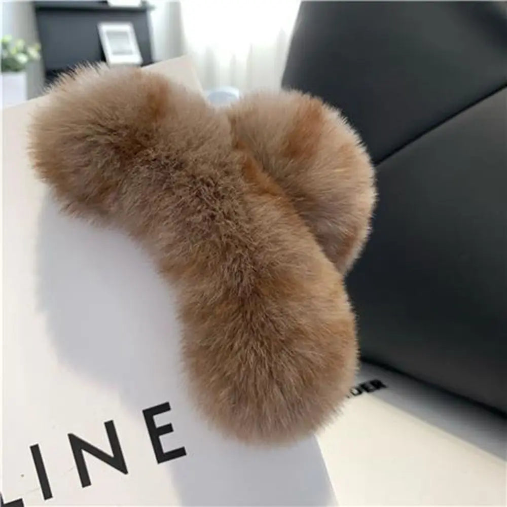 Autumn Winter Headwear Pure Color Rabbit Fur Female Hair Accessories Korean Style Hair Clip Leopard Grasp Clip Plush Hair Claw