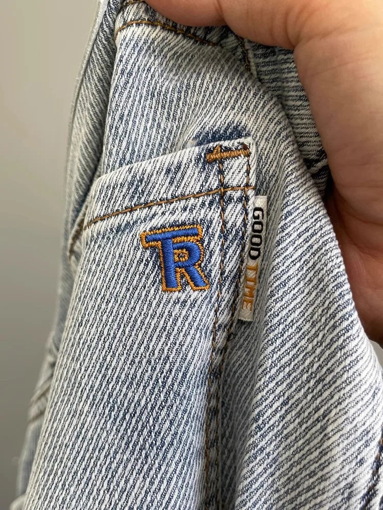 Light Blue Embroidered Jeans Men's Summer Slim Fit Nine-Piece Waed Casual Pants Breathable Straight Leg Jeans Youth Trend