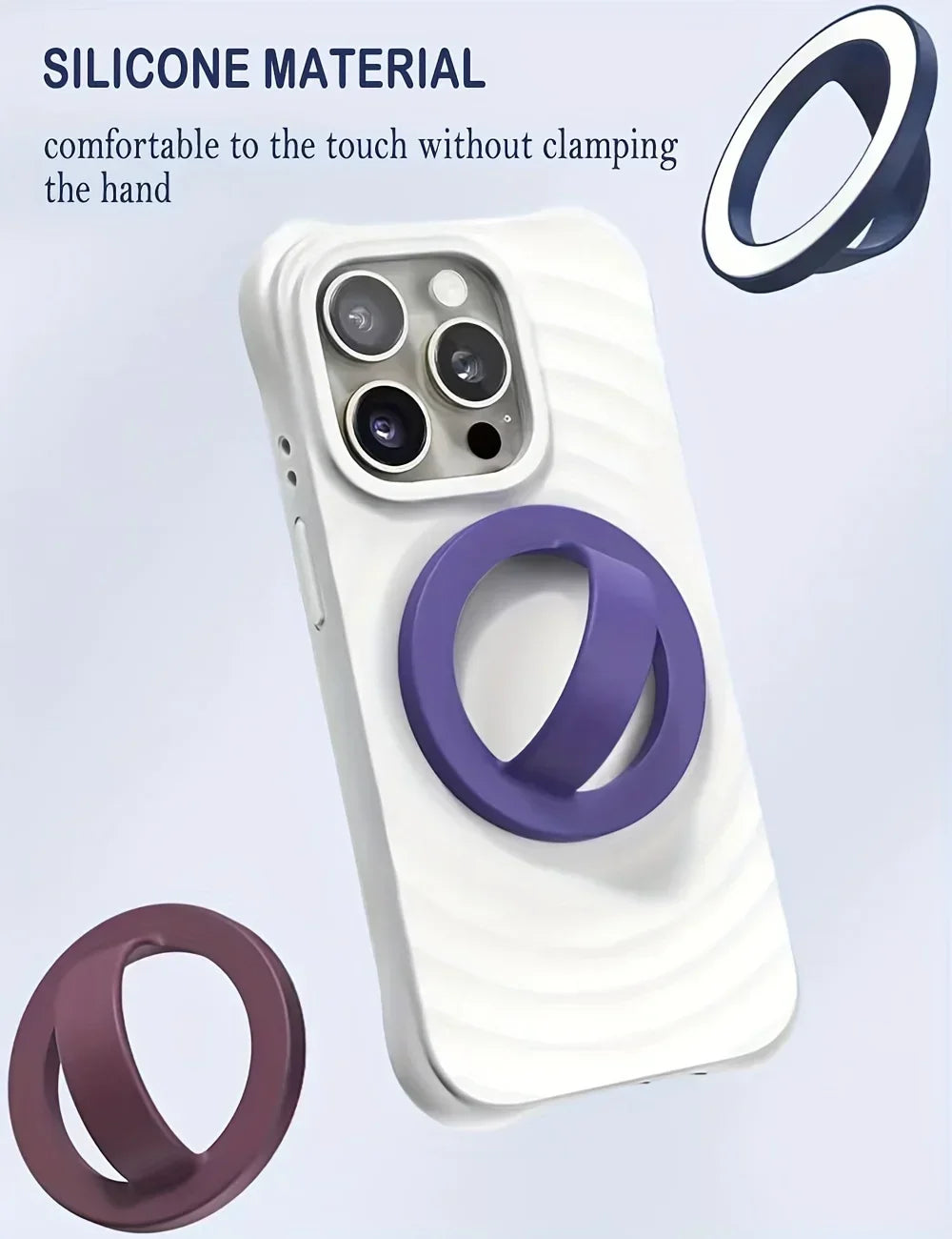 Magnetic Phone Ring Holder Grip Attachment Removable Magnetic Phone Ring Waterproof Liquid Silicone for iPhone & Android Cases