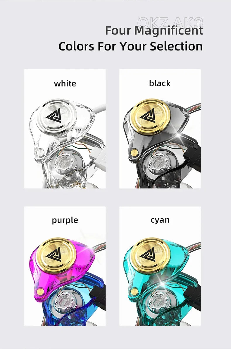 QKZ AK3 FiLe Wired Earphone with Microphone HiFi Music Monitor Bass Headphones Noise Cancelling Headset For Sport Gaming Earbuds