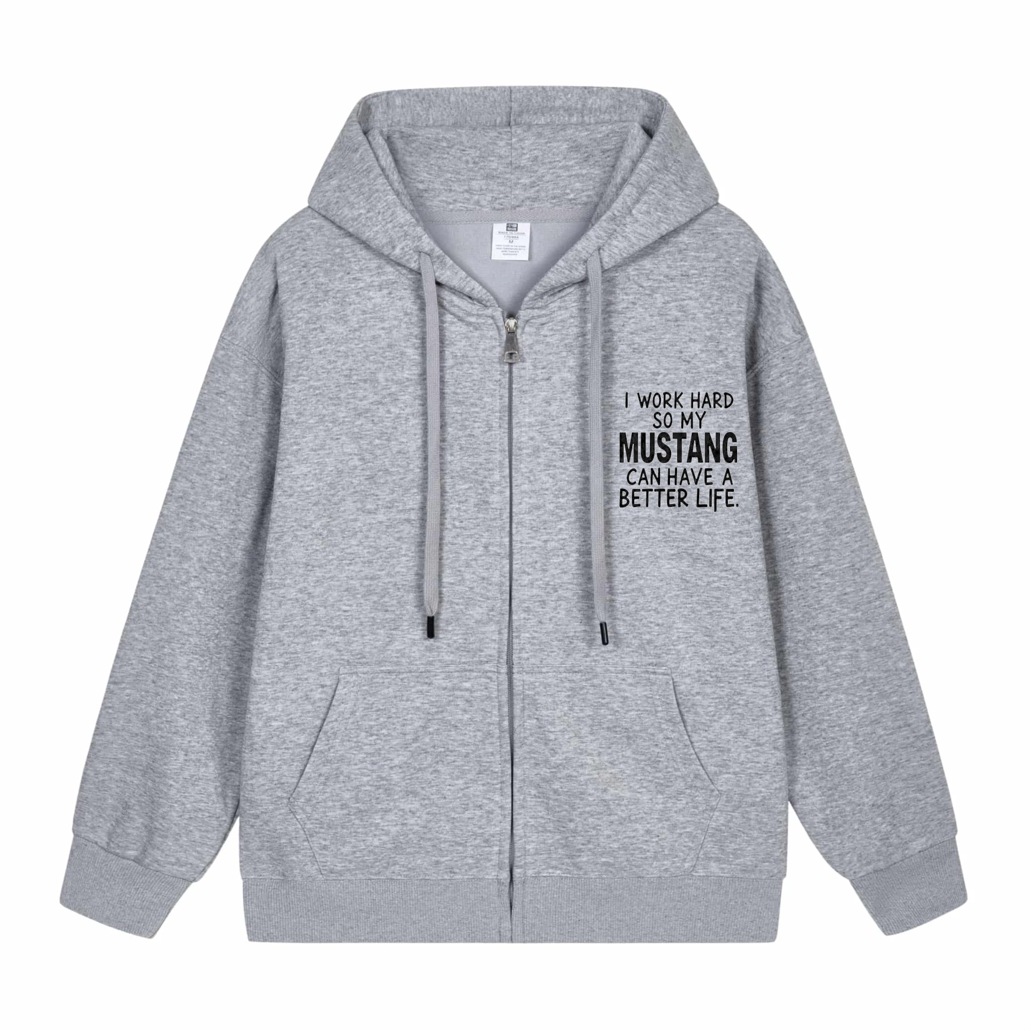 Men's Hooded Jacket Black Mustang Text Print Casual Daily Wear Fashion Streetwear Top Quality Comfortable Sweatshirt