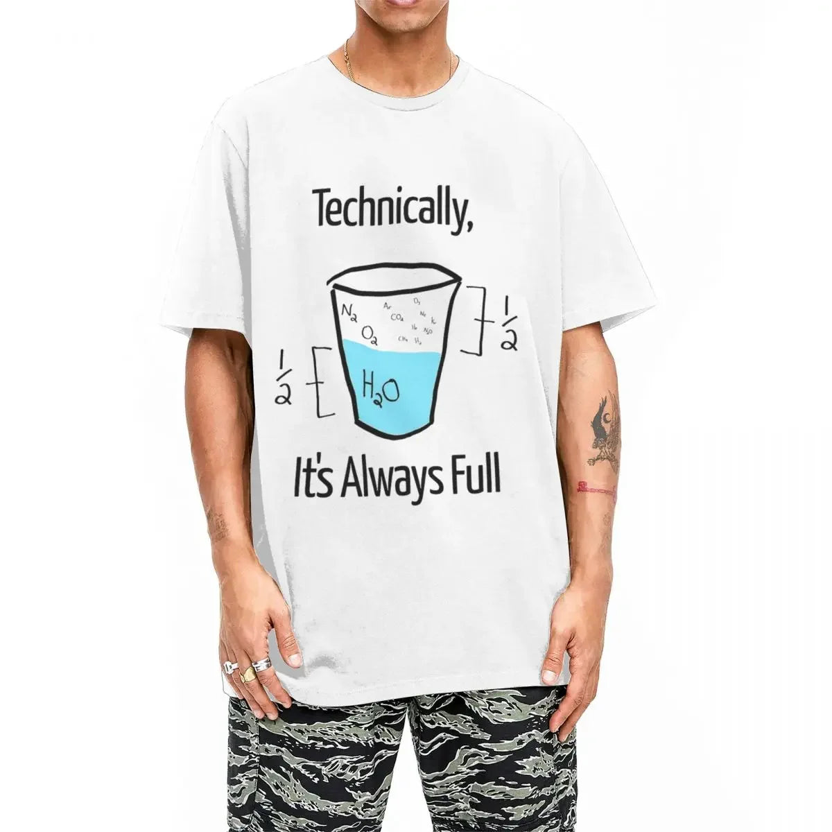 Men's Science Is Optimistic T-Shirts Technically It is Always Full  Top Tee Summer Classic T Shirt Casual Tshirt Plus Size