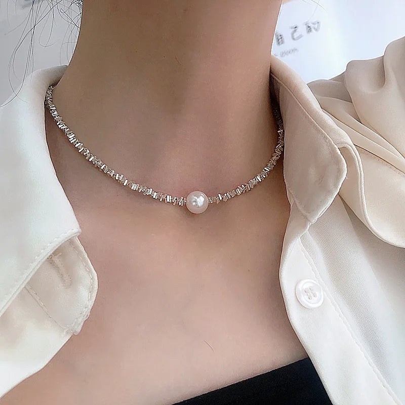 New Fashion Simple Imitation Pearl Choker Necklace for Women Vintage Elegant Beaded Temperament Necklace Wedding Party Jewelry