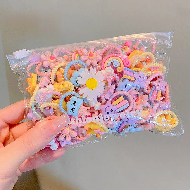 20Pcs/Lot Girls Hair Accessories Small Size Thumbs Elastic Hair Bands Rubber Scrunchies Cartoon Headwear Cute Children Headdress