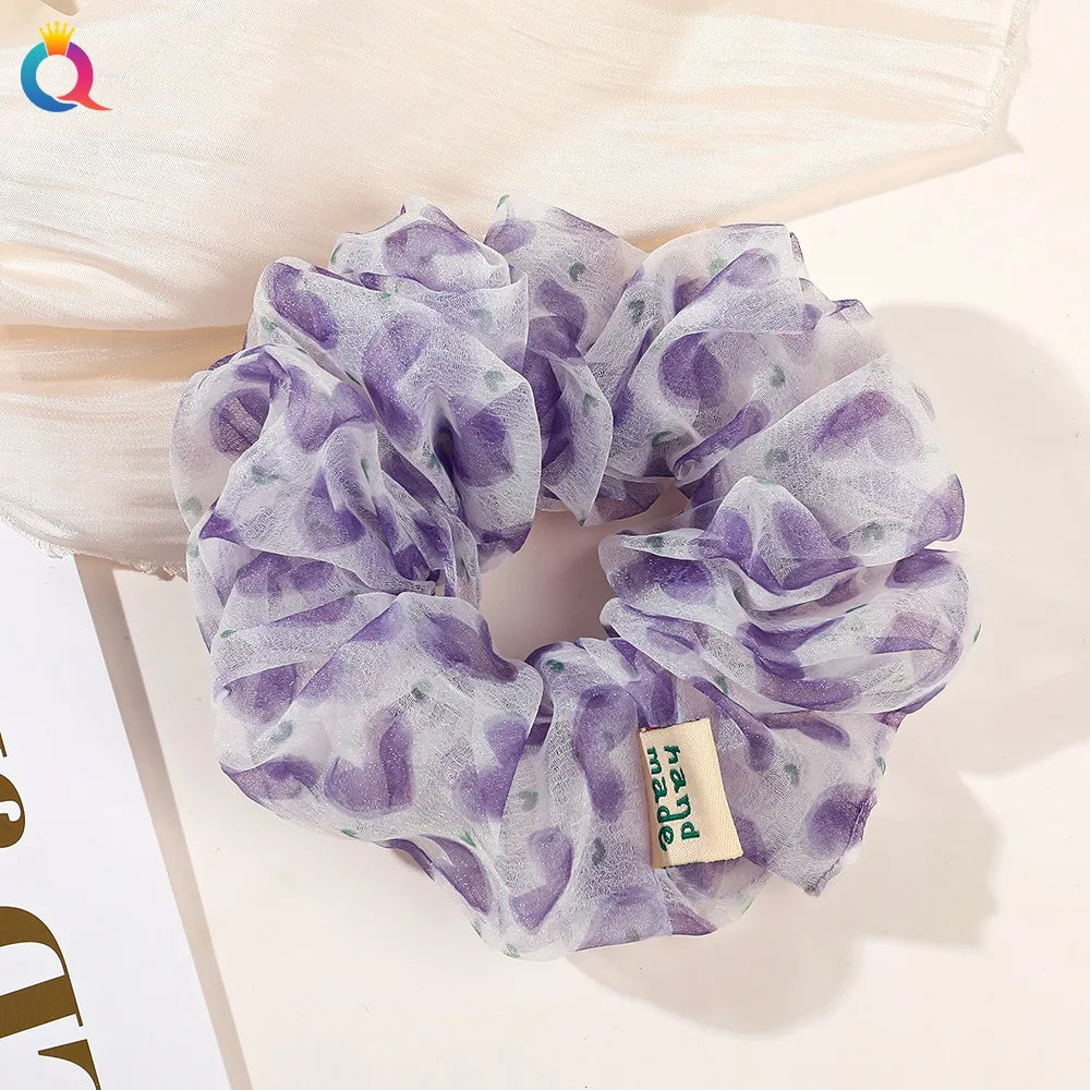 2023 New Large Chiffon Printed Scrunchie Women Girls Elastic Hair Rubber Bands Accessories Tie Hair Ring Rope Headdress Headwear