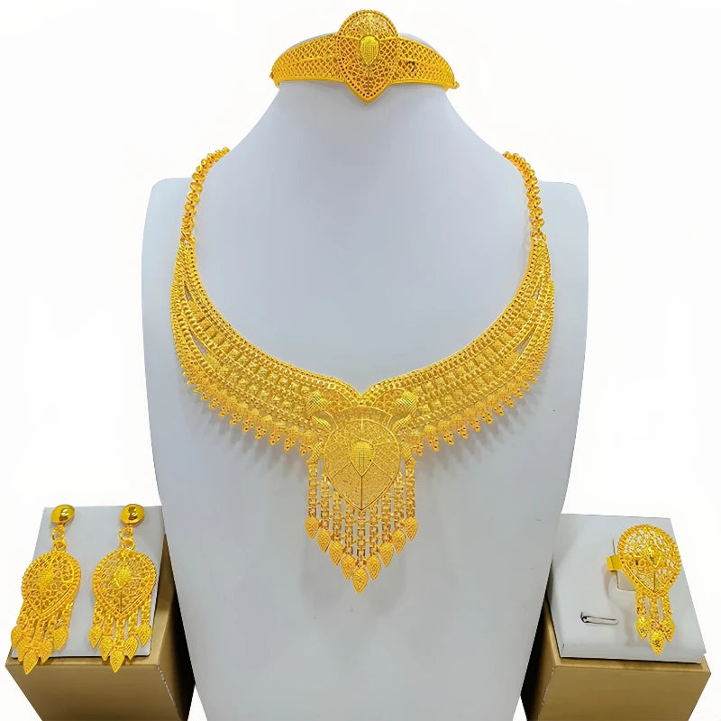 Bridal Wedding Jewelry Sets Necklace Earrings Ring Hands 4pcs/set Alloy Dubai Saudi Arabia Fashion Jewelrys Accessories