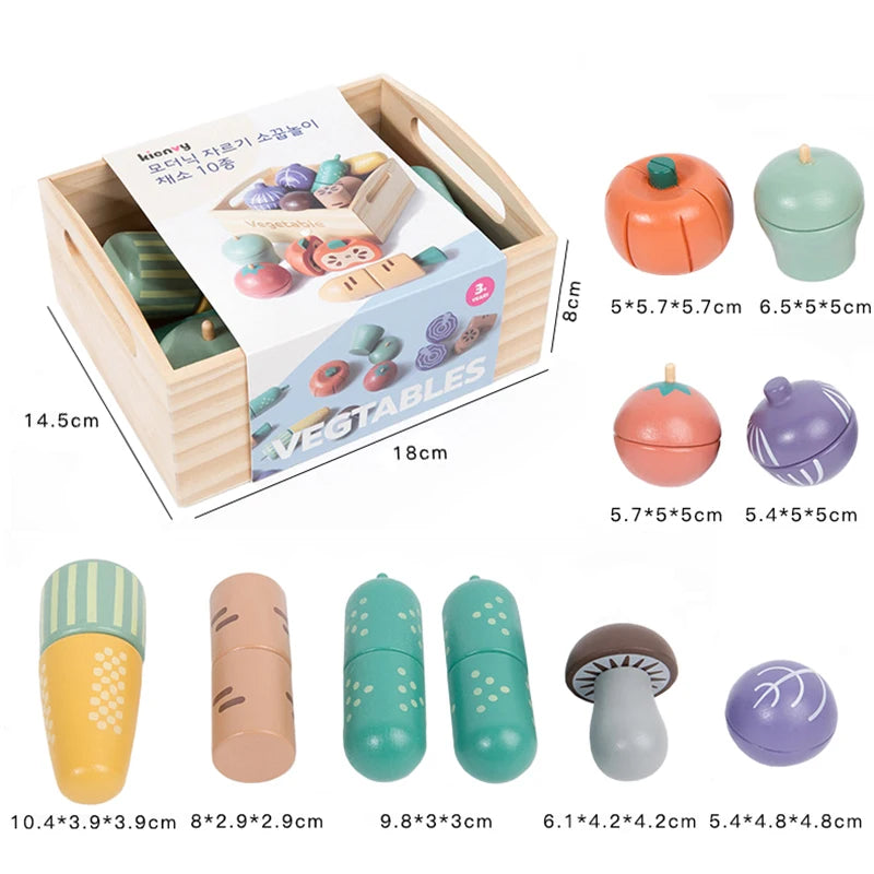 Wooden Pretend Play Kitchen Toys Cutting Food Accessories Set Fruit Vegetable Bakery Meat fish Early Educational Cognition Toys
